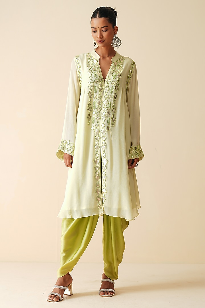 Lime Green Chiffon Embroidered Kurta Set by Zari Dorie at Pernia's Pop Up Shop