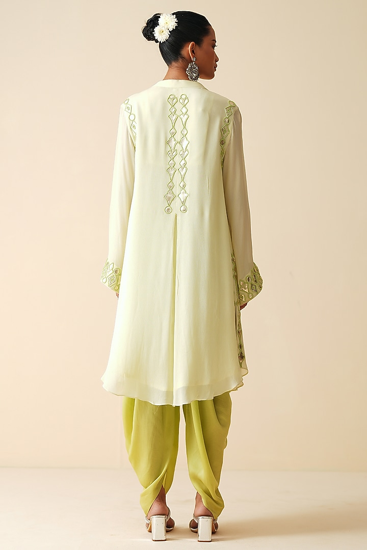 Lime Green Chiffon Embroidered Kurta Set by Zari Dorie at Pernia's Pop Up Shop