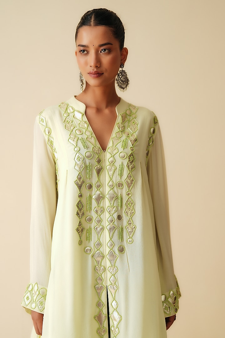 Lime Green Chiffon Embroidered Kurta Set by Zari Dorie at Pernia's Pop Up Shop