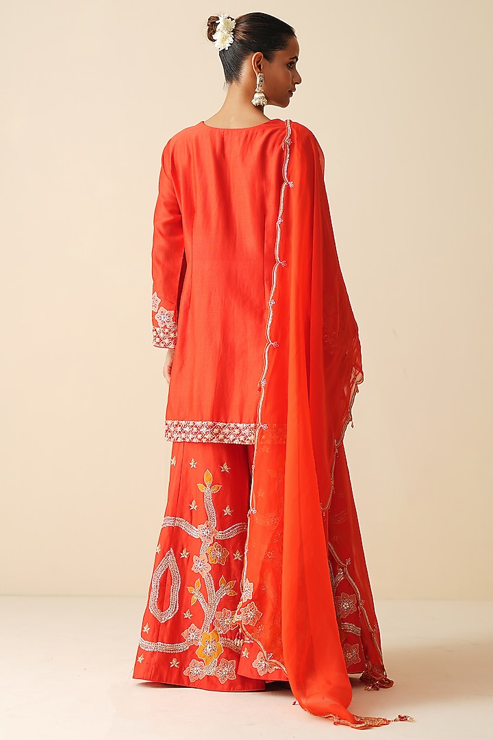 Red Pure Chanderi Silk Sequins Embellished Bridal Sharara Set by Zari Dorie at Pernia's Pop Up Shop