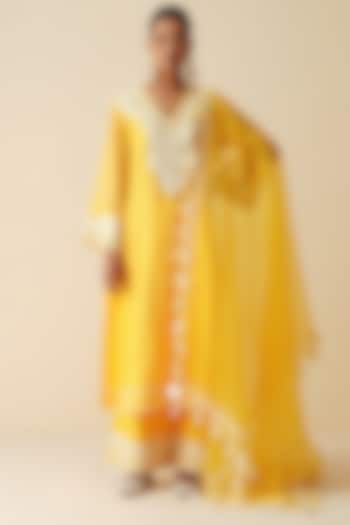 Yellow Pure Chanderi Silk Embroidered Kurta Set by Zari Dorie at Pernia's Pop Up Shop