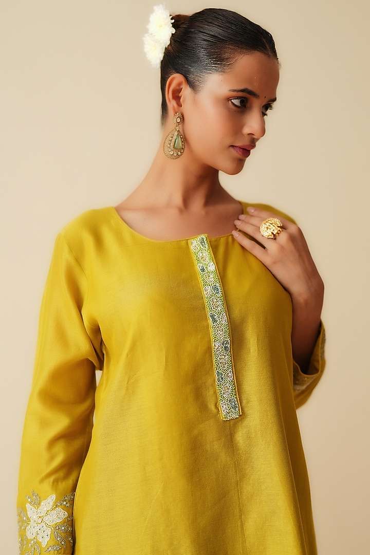 Light Mehndi Green Pure Chanderi Silk Sequins Embellished Wedding Sharara Set by Zari Dorie at Pernia's Pop Up Shop