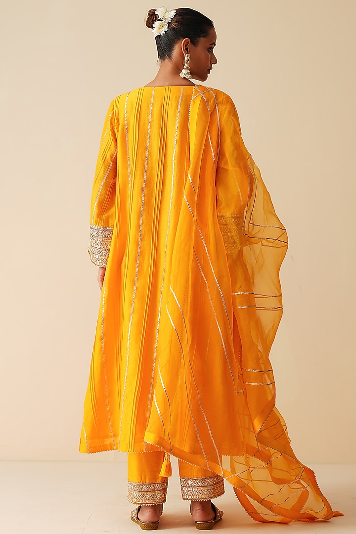 Mustard Orange Pure Chanderi Silk Embellished Kurta Set by Zari Dorie at Pernia's Pop Up Shop