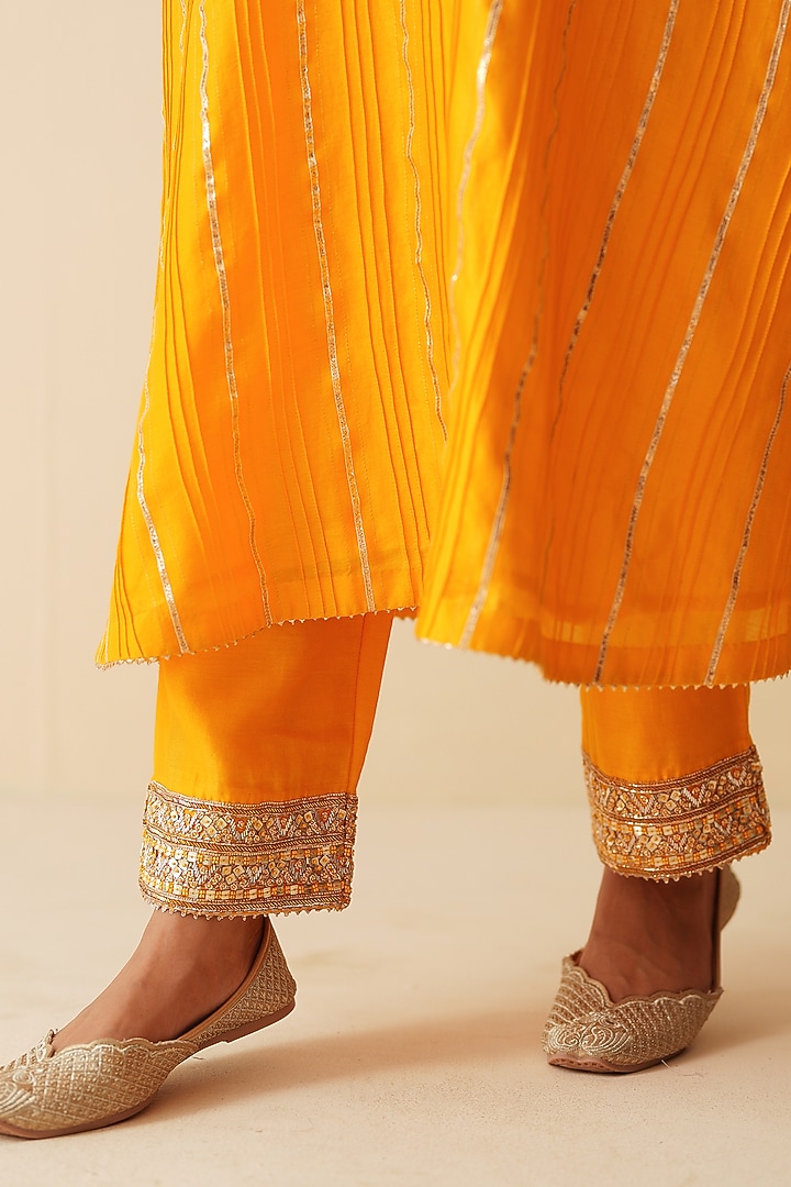 Mustard Orange Pure Chanderi Silk Embellished Kurta Set by Zari Dorie at Pernia's Pop Up Shop