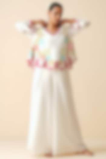 Off-White Muslin Silk Hand & Machine Co-Ord Set by Zari Dorie at Pernia's Pop Up Shop