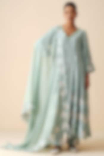 Ice Blue Pure Chanderi Silk Embellished Kurta Set by Zari Dorie at Pernia's Pop Up Shop