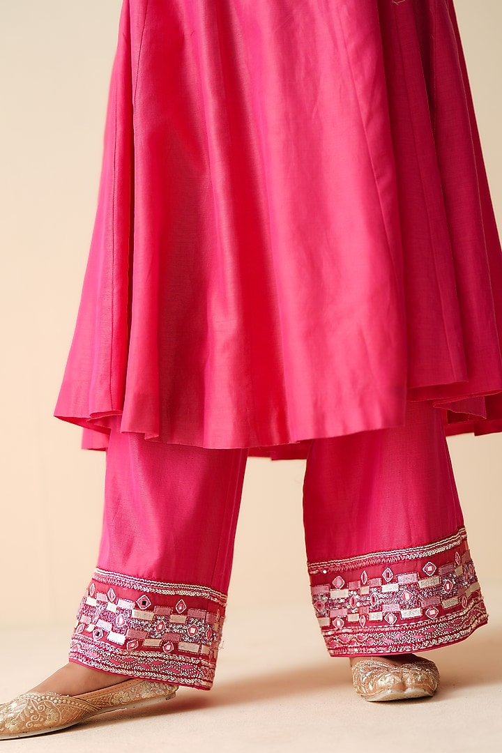 Hot Pink Pure Chanderi Silk Embellished Kurta Set by Zari Dorie at Pernia's Pop Up Shop