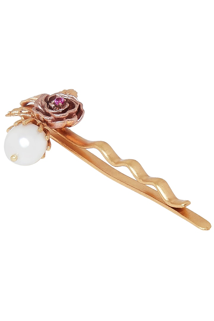 Gold Plated Pearl & Pink Cz Hairclip by Zariin at Pernia's Pop Up Shop