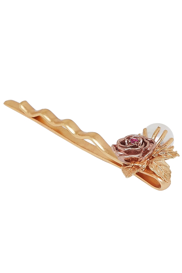 Gold Plated Pearl & Pink Cz Hairclip by Zariin at Pernia's Pop Up Shop