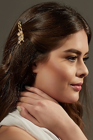 Gold Plated Pearl Hairclip by Zariin