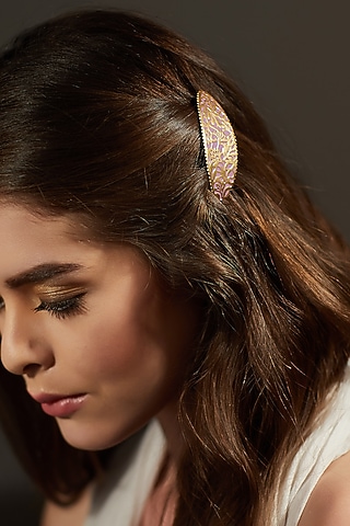 Gold Plated Lilac Enameled Hair Clip by Zariin