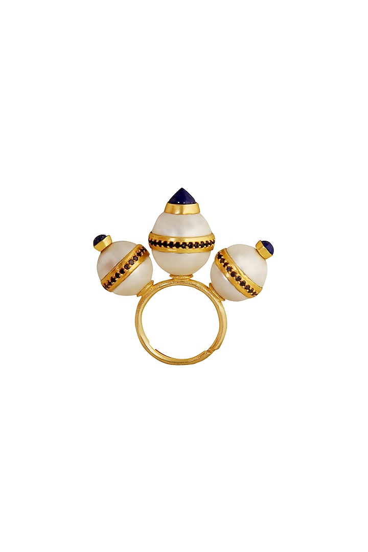 Gold Plated Blue Lapiz Ring by Zariin
