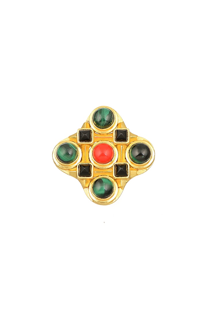 Gold Finish Coral Brooch by Zariin
