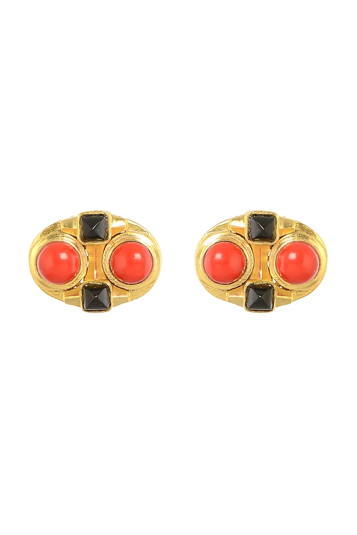 Gold Plated Coral Stud Earrings by Zariin