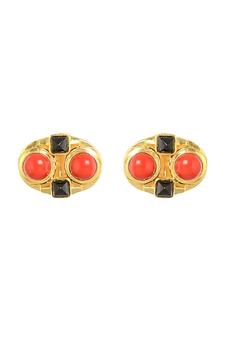 Gold Plated Coral Stud Earrings by Zariin