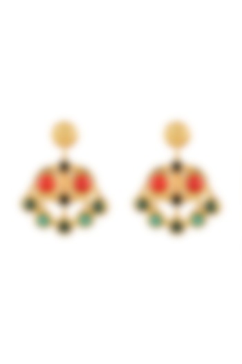 Gold Plated Malachite Stud Earrings by Zariin