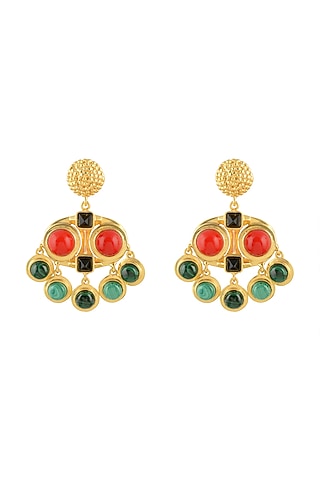 Gold Plated Malachite Stud Earrings by Zariin