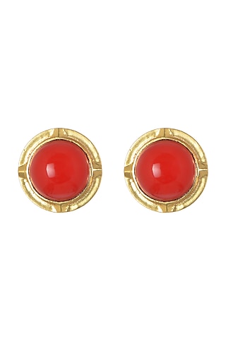Gold Finish Coral Stud Earrings by Zariin