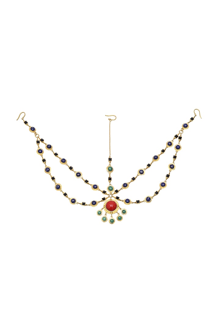 Gold Plated Red Coral Maang Tikka by Zariin