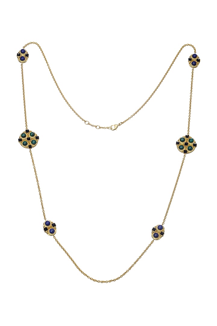 Gold Plated Malachite Long Necklace by Zariin