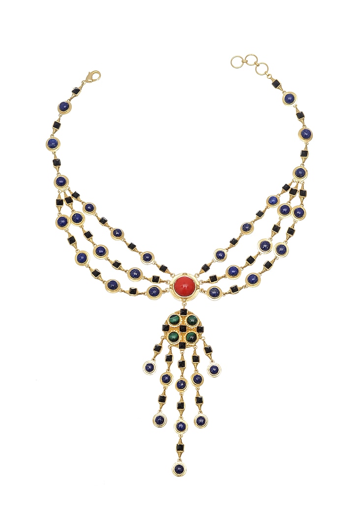 Gold Plated Red Coral Necklace by Zariin