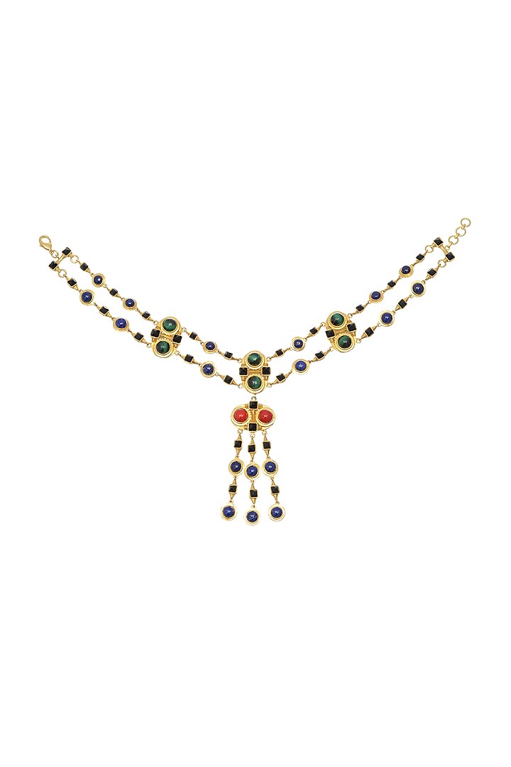 Gold Plated Malachite Necklace by Zariin