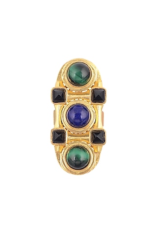 Gold Plated Malachite Ring by Zariin