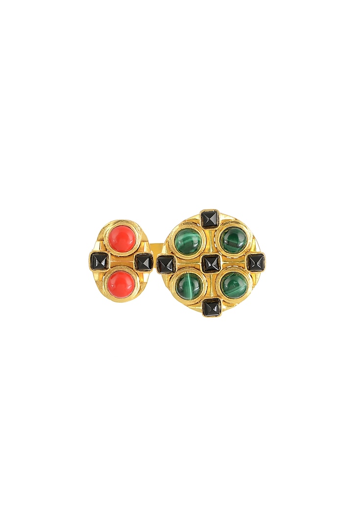 Gold Plated Red Coral Ring by Zariin