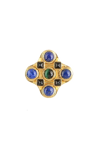 Gold Finish Blue Lapis Ring by Zariin