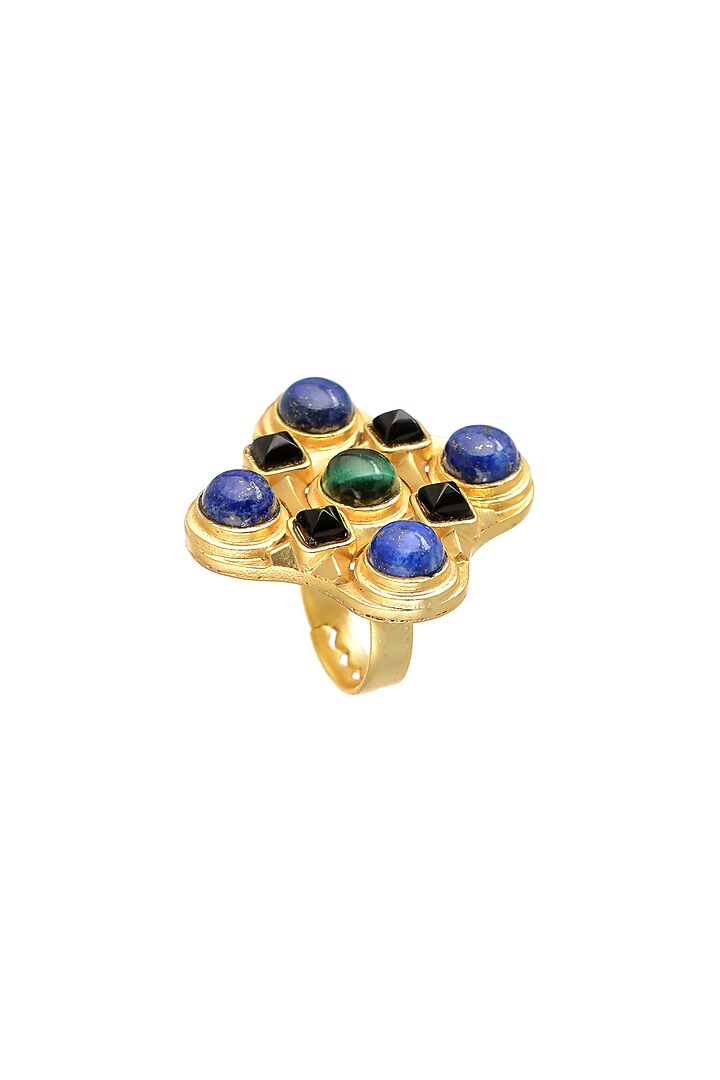 Gold Finish Blue Lapis Ring by Zariin at Pernia's Pop Up Shop