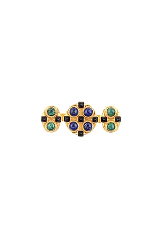 Gold Finish Malachite Ring by Zariin