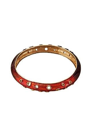 Gold Finish Orange Enamel Bangle by Zariin