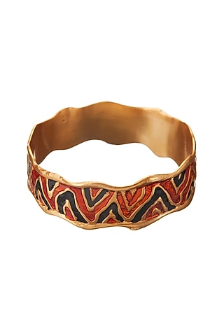 Gold Finish Black Enamel Bangle by Zariin