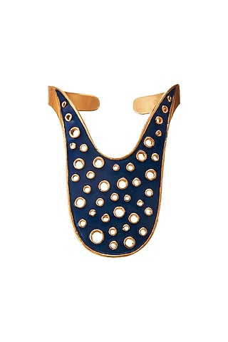 Gold Plated Blue Enamel Cuff by Zariin