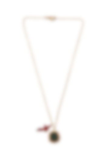 Gold Finish Red Enameled Necklace by Zariin
