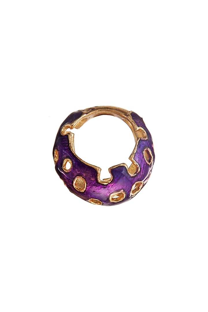 Gold Finish Pink Enameled Ring by Zariin