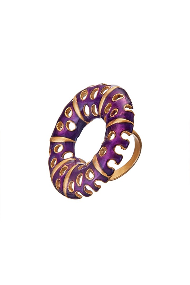 Gold Finish Purple Enameled Ring by Zariin at Pernia's Pop Up Shop