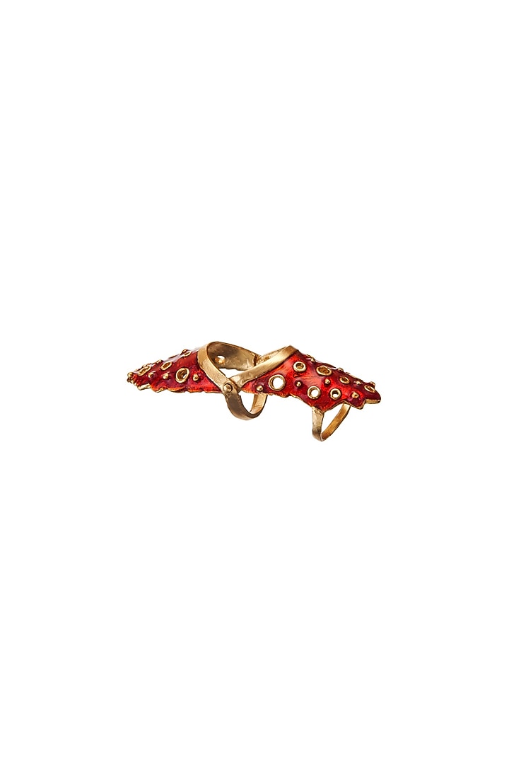 Gold Finish Red Enameled Ring by Zariin at Pernia's Pop Up Shop