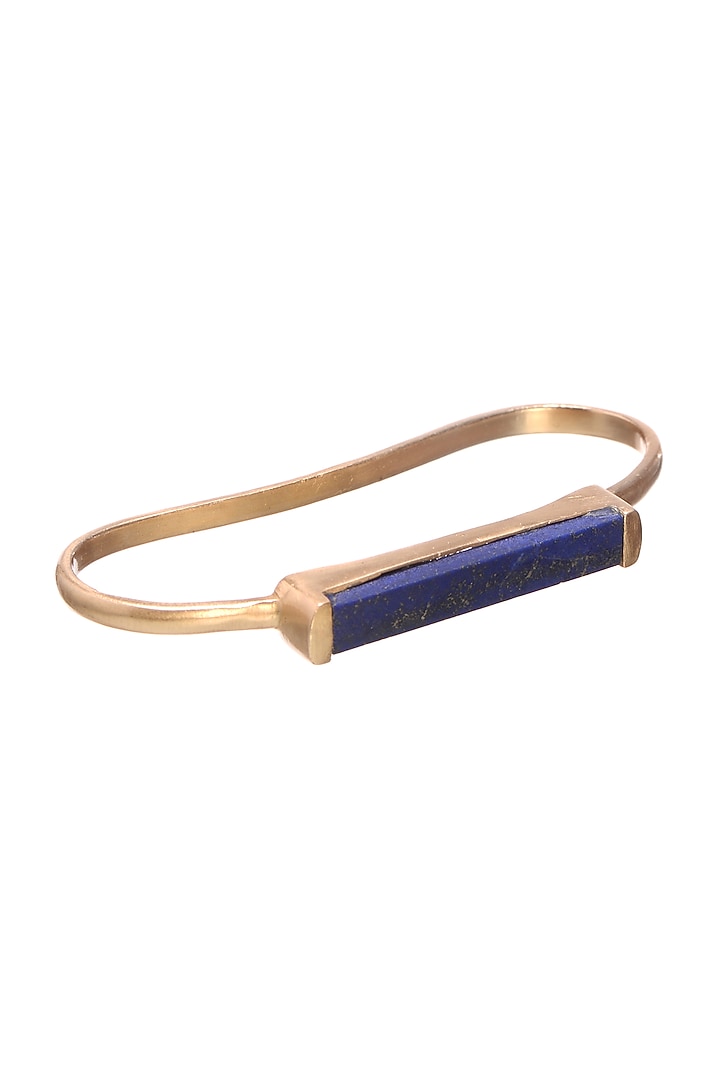Gold Finish Blue Lapis Cuff Bracelet by Zariin at Pernia's Pop Up Shop