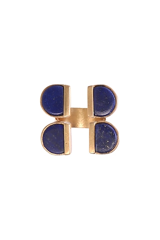 Gold Finish Lapis Ring by Zariin