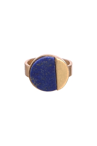 Gold Finish Ring With Blue Lapis by Zariin