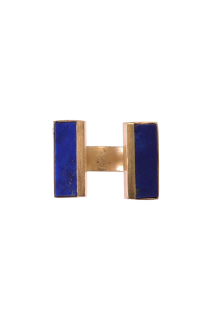 Gold Finish Ring With Lapis by Zariin