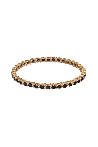Gold Finish Black Onyx Bangle by Zariin