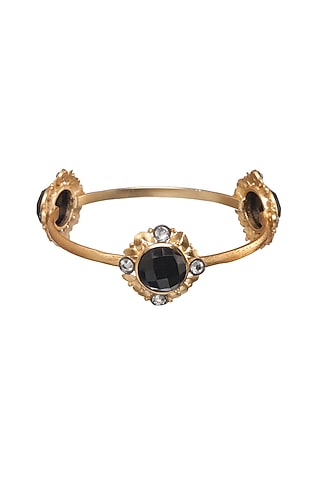 Gold Finish Onyx Bangle by Zariin