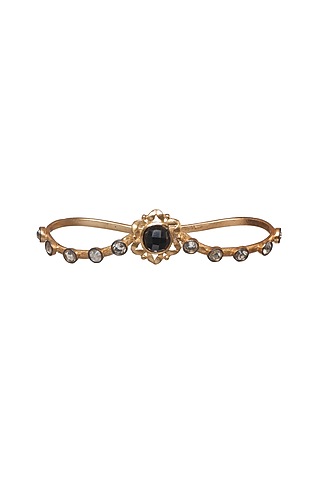 Gold Finish Black Onyx Cuff by Zariin