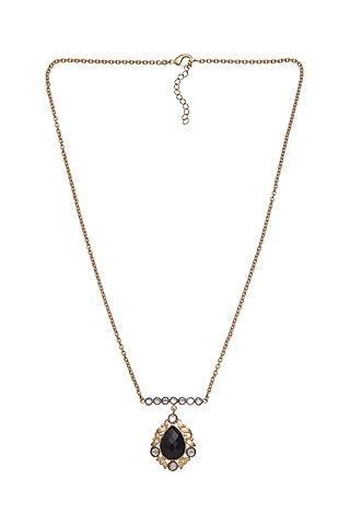 Gold Finish Black Onyx Necklace by Zariin