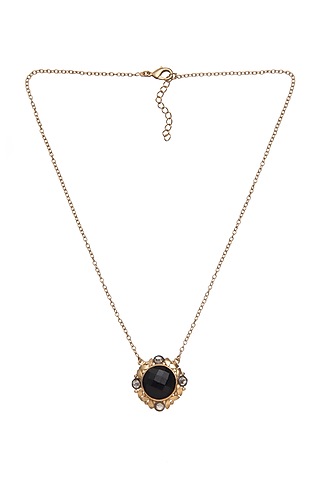 Gold Finish Onyx Necklace by Zariin
