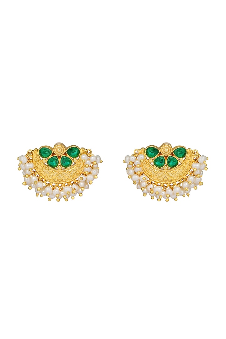 Gold Plated Green Cz Floral Studd Earrings by Zariin at Pernia's Pop Up Shop