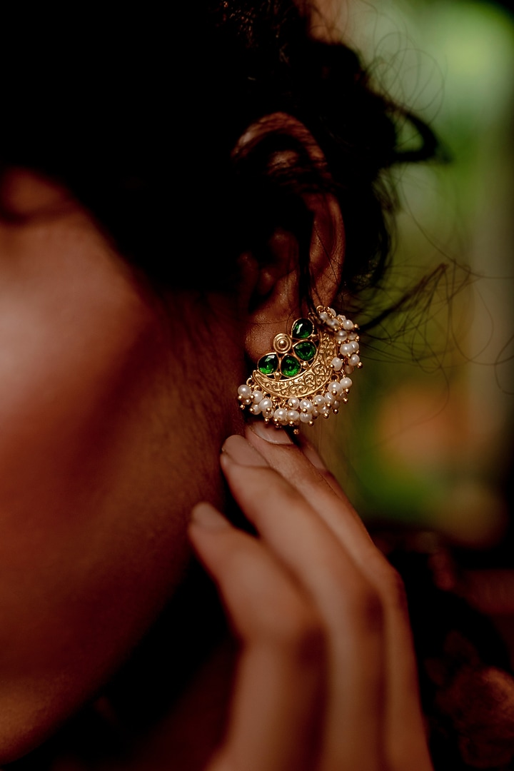 Gold Plated Green Cz Floral Studd Earrings by Zariin at Pernia's Pop Up Shop
