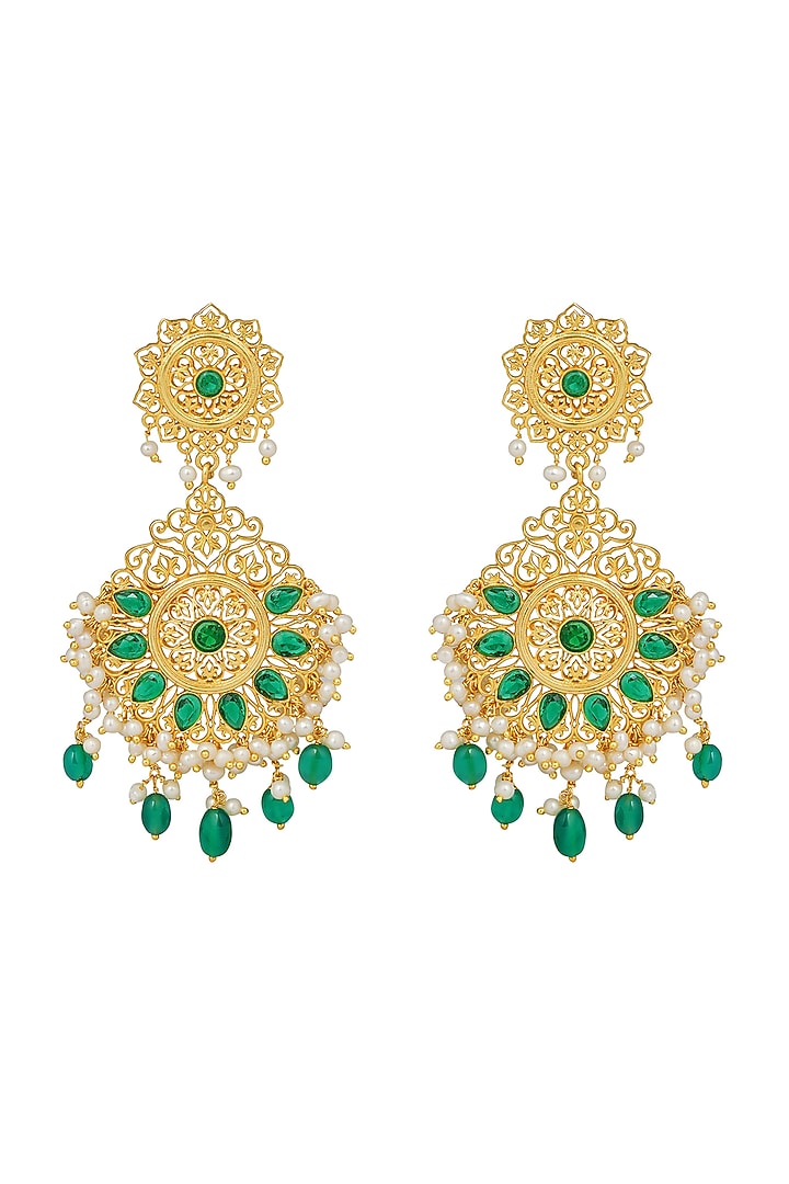 Gold Plated Green Cz Dangler Earrings by Zariin at Pernia's Pop Up Shop